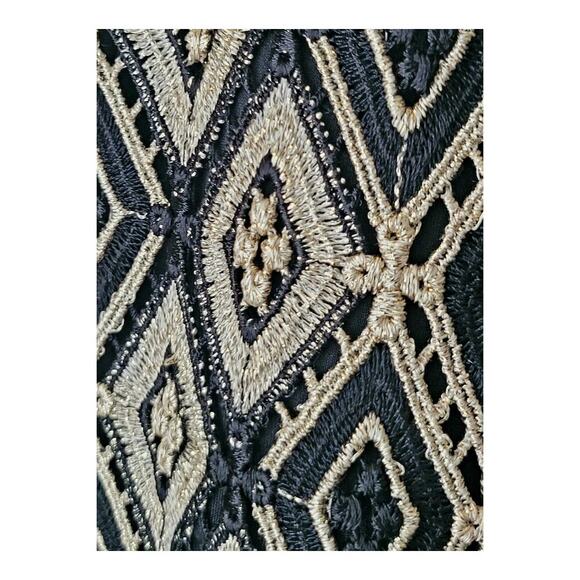 Sam Women's Small Black‎ Gold Lace Spaghetti Strap Top Square Neck Sleeveless - Picture 3 of 6